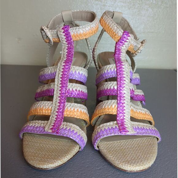 ANTONIO MELANI Shoes - Antonio Melani Gwindolin Raffia‎ T-Strap Dress Block Heeled Sandals Size 7.5